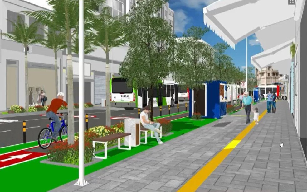 Projeto mostra esboço da Avenida Campos Sales, em Campinas, com a revitalização — Foto: Reprodução/Emdec