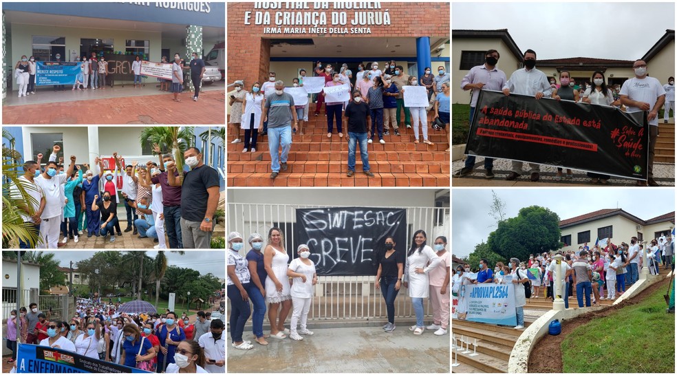 Por melhorias salariais e de condições de trabalho, servidores da Saúde voltam a deflagrar greve no AC — Foto: Eldérico Silva/Rede Amazônica e Arquivo/Sindmed