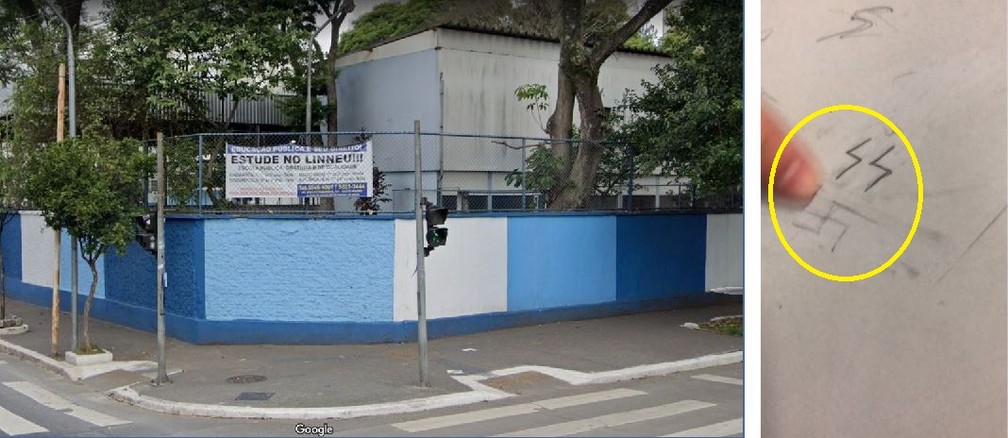 Alunos encontraram carteira com símbolos nazistas em escola municipal da Zona Sul de São Paulo — Foto: Reprodução/Google Maps/Arquivo pessoal