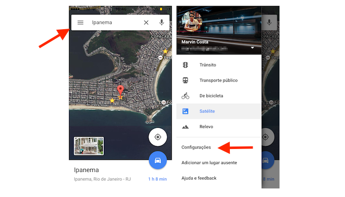 Acessando as configurações do Google Maps para iPhone (Foto: Reprodução/Marvin Costa)