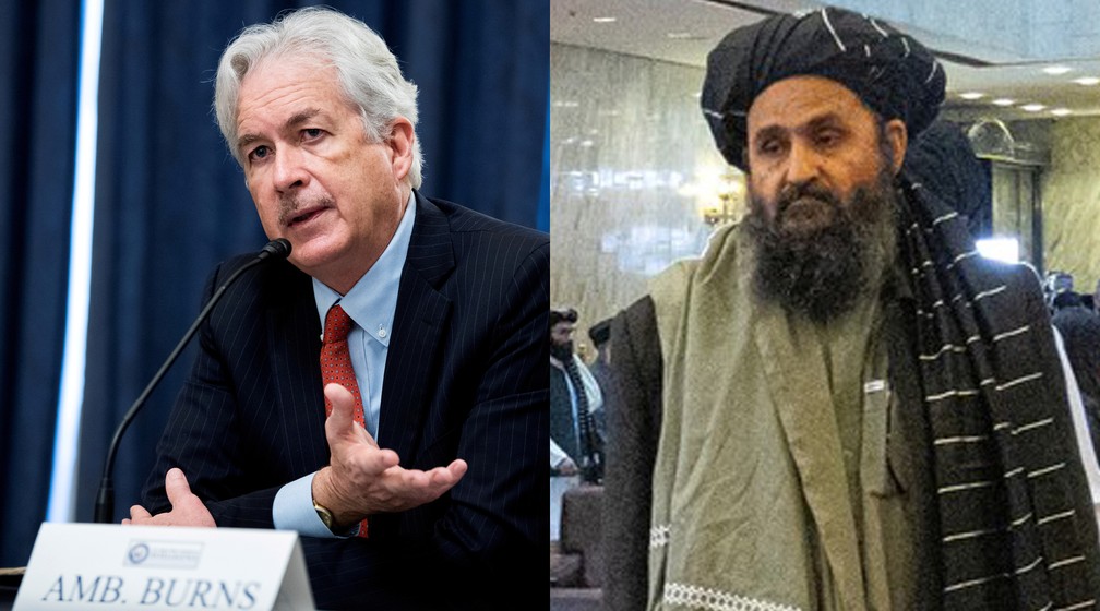 O diretor da CIA (agência de inteligência dos Estados Unidos), William Burns, se reuniu secretamente no Afeganistão com Mullah Abdul Ghani Baradar, um dos cofundadores do Talibã e chefe político do grupo extremista, segundo o jornal "The Washington Post" — Foto: Montagem G1/Reuters
