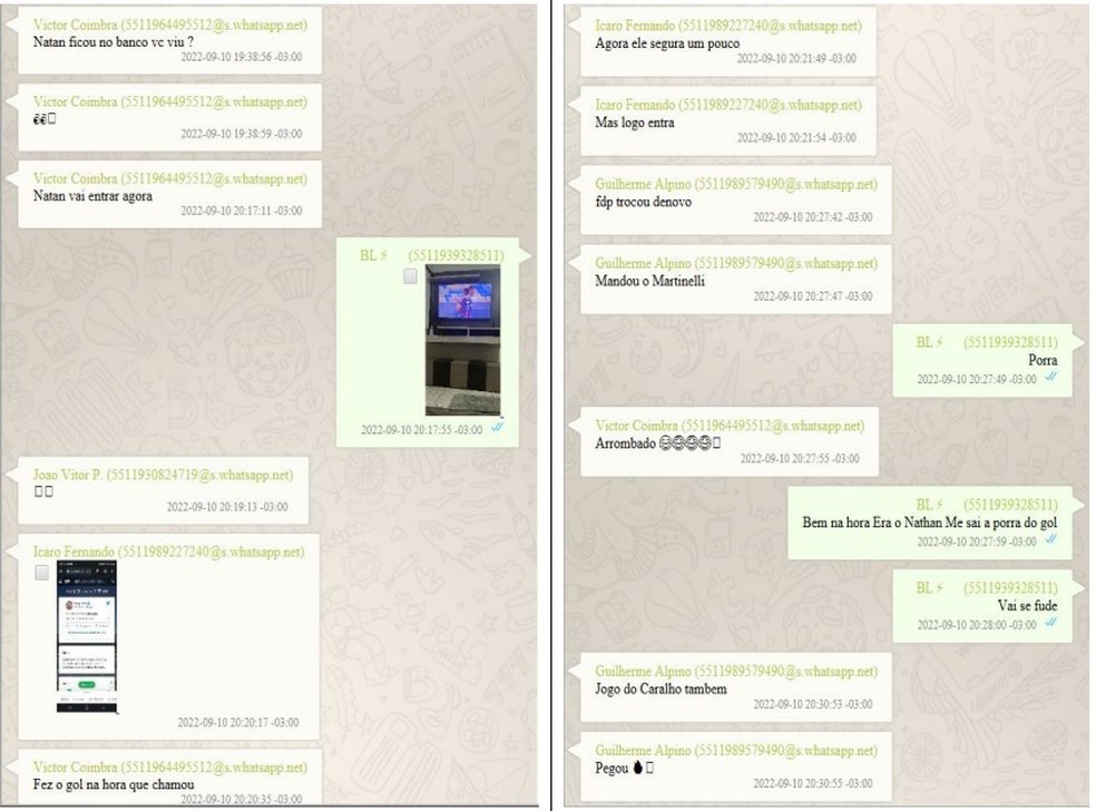 Prints de mensagens citam Nathan entre envolvidos em esquema de manipulação de partidas — Foto: Reprodução