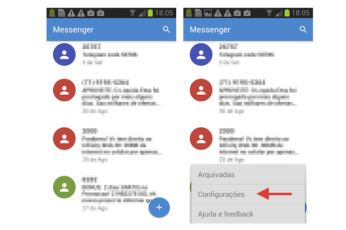 Acessando as configurações do aplicativo Messenger do Google para ativar o relatório de recebimento de mensagens (Foto: Reprodução/Marvin Costa)