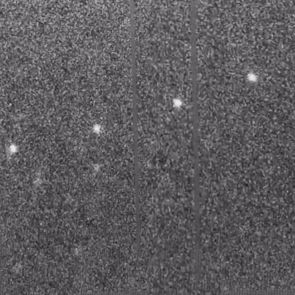 Conjunto de imagens que mostra o movimento de um dos asteroides descobertos. Nela, é possível perceber o movimento definido do asteroide na órbita dele — Foto: Rafaela Bovareto/Arquivo Pessoal