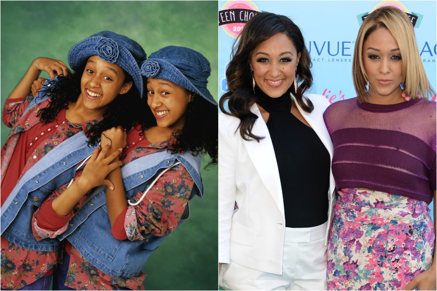 Dos 15 aos 21 anos de vida, Tia e Tamera Mowry agitavam a programação da Nickelodeon vivendo as engraçadas protagonistas da sitcom 'Irmã ao Quadrado' (1994–1999). As gêmeas agora têm 35 anos. (Foto: Divulgação e Getty Images)