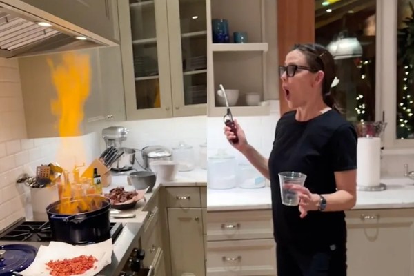 O susto de Jennifer Garner ao colocar a cozinha de sua casa em chamas (Foto: Instagram)