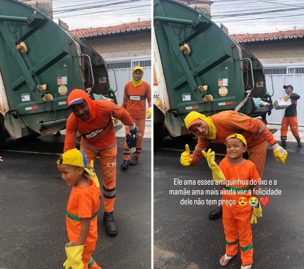 Fã do caminhão de lixo, menino com autismo comemora aniversário com garis na Zona Sul de Teresina — Foto: Reprodução