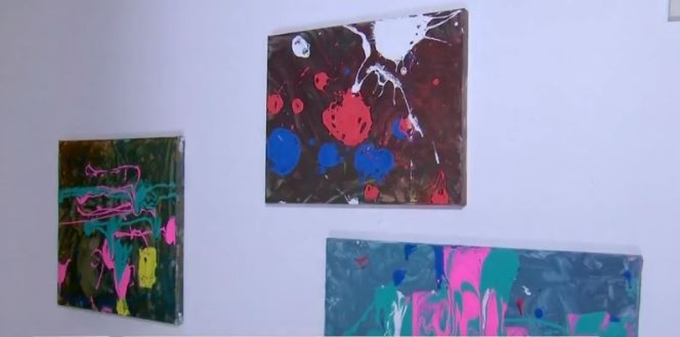 Quadros pintados por menina de 4 anos, moradora de Assis — Foto: Reprodução/TV TEM