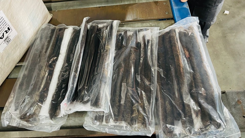 Tranças de cabelo e sandálias foram usadas para camuflar a droga — Foto: Receita Federal