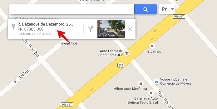 Abra o Google Maps e clique sobre o local que deseja enviar (Foto: Reprodução/Helito Bijora) 