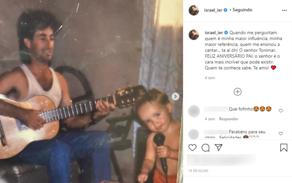Última postagem de Israel em rede social ao lado do pai, homenageando-o em aniversário de 57 anos Goiás — Foto: Reprodução/Instagram