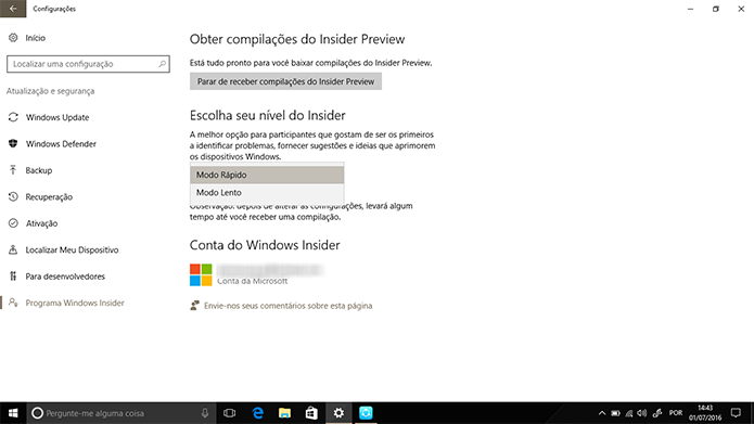 Build 14379 do Windows 10 está disponível para Insiders do modo rápido (Foto: Reprodução/Elson de Souza)