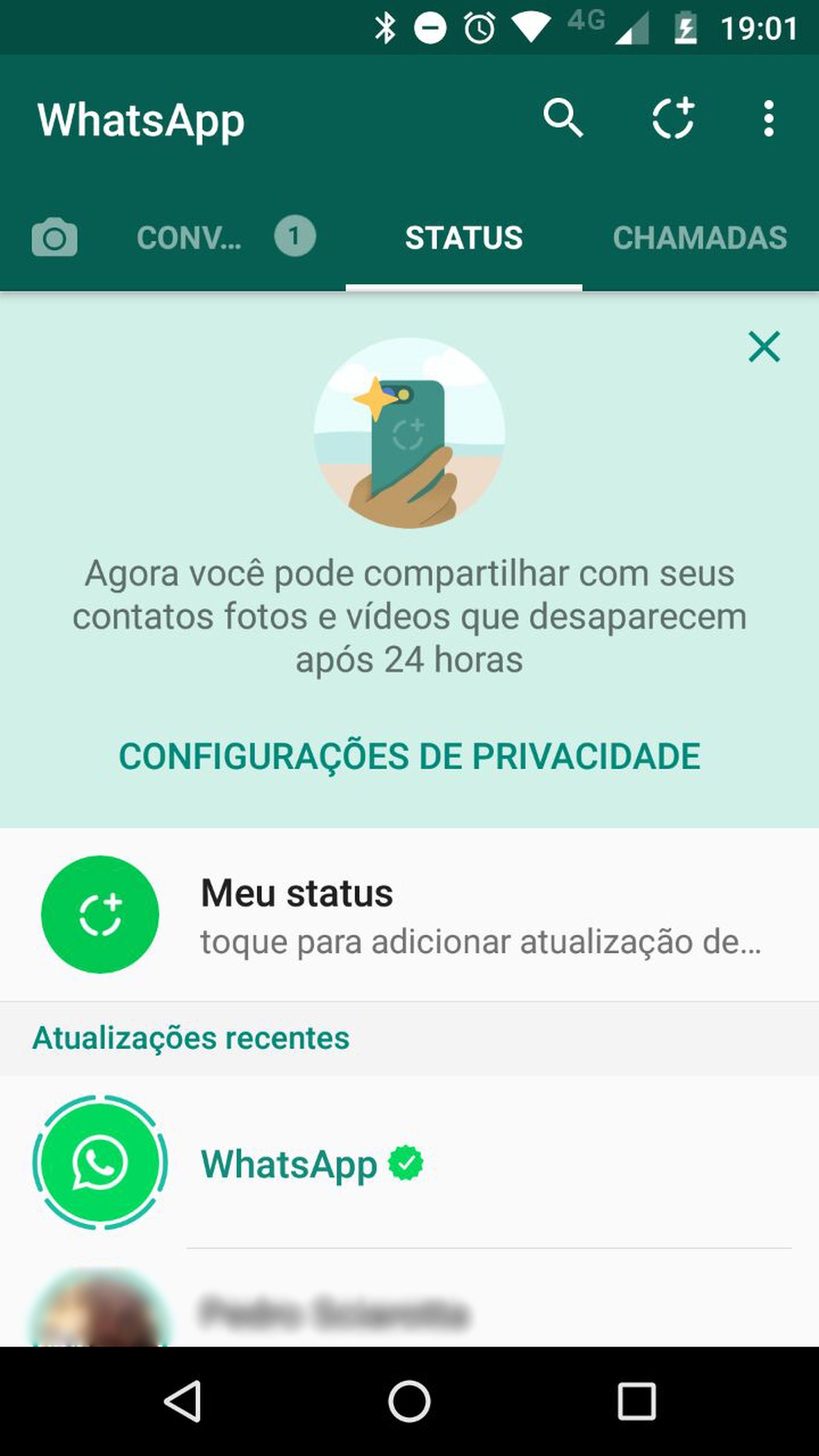 WhatsApp Status, com imagens que somem em 24 horas, chega ao Brasil