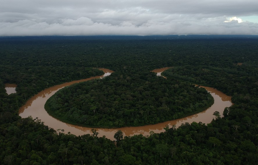 Vista aérea do Rio Itacoaí, na Terra Indígena Vale do Javari