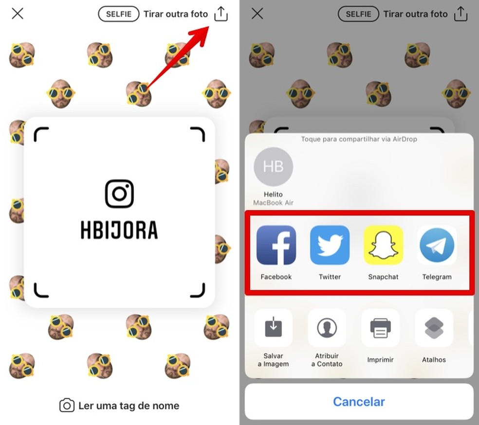 Compartilhe a sua tag de nome na rede social que quiser — Foto: Reprodução/Helito Beggiora