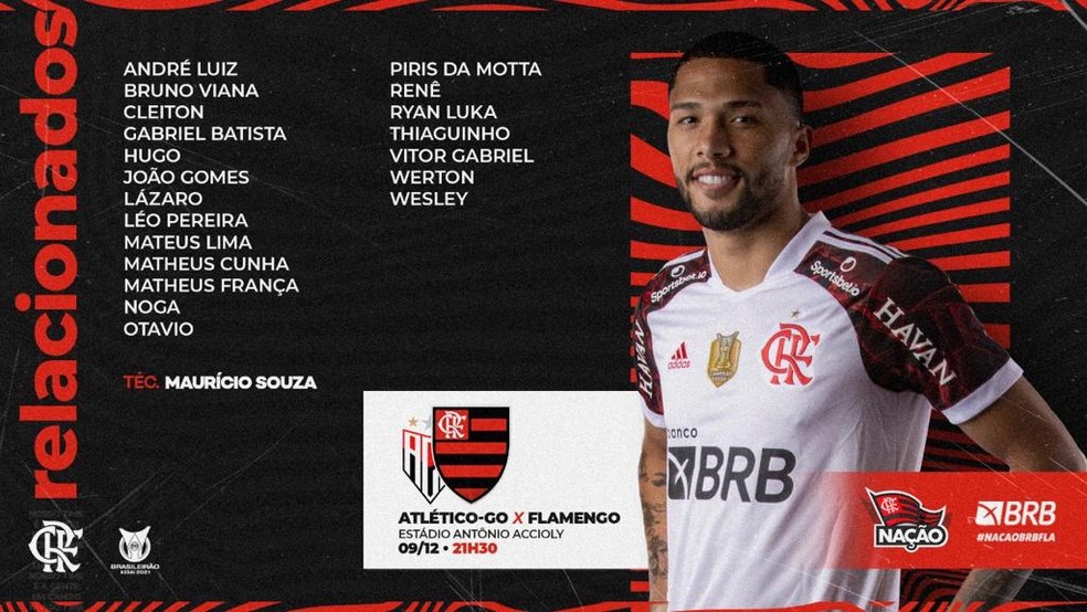 Confira a lista de relacionados do Flamengo — Foto: Divulgação