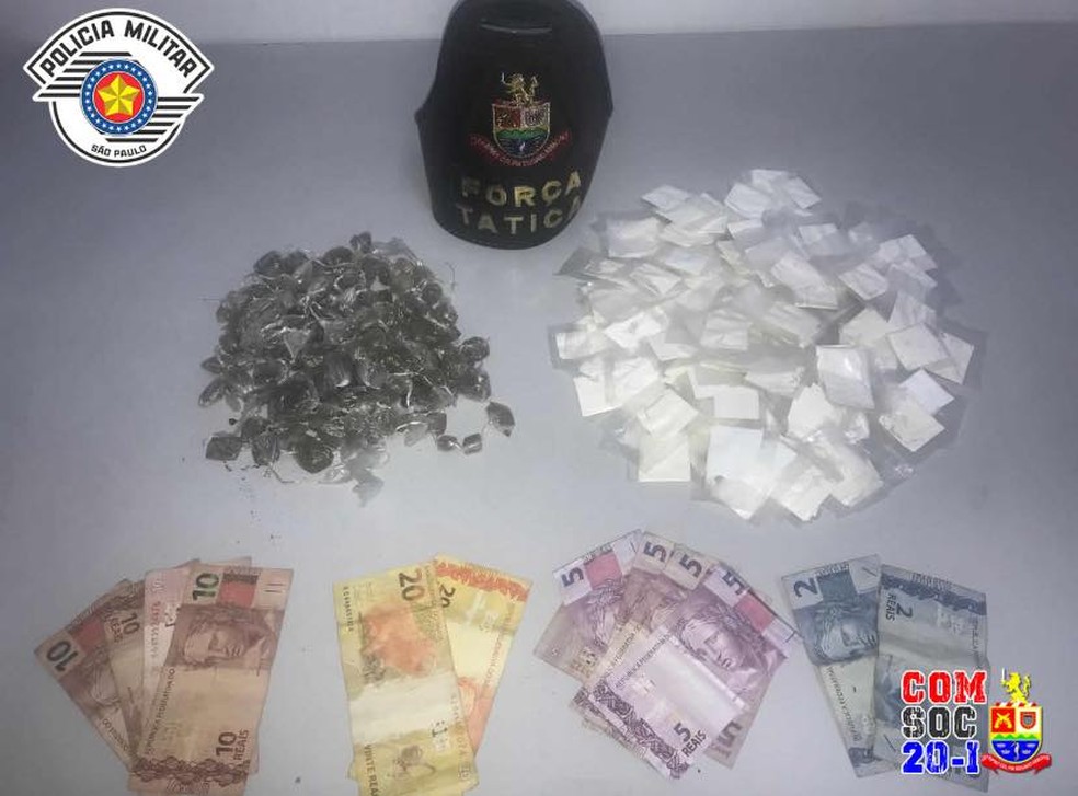 Homem é preso com maconha e cocaína no bairro Getuba em Caraguatatuba — Foto: Polícia Militar/Divulgação