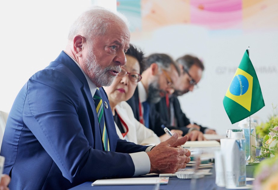 O presidente Luiz Inácio Lula da Silva durante reunião bilateral com o premier japonês, Fumio Kishida.