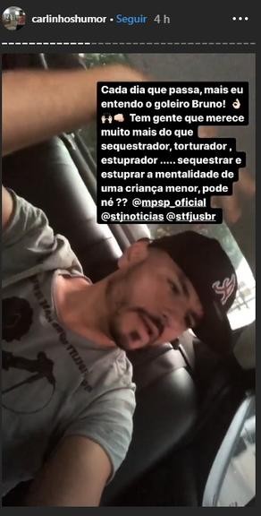 Carlinhos Silva fala que entende o goleiro Bruno, mandante da morte da ex Eliza Samúdio (Foto: Reprodução/Instagram)
