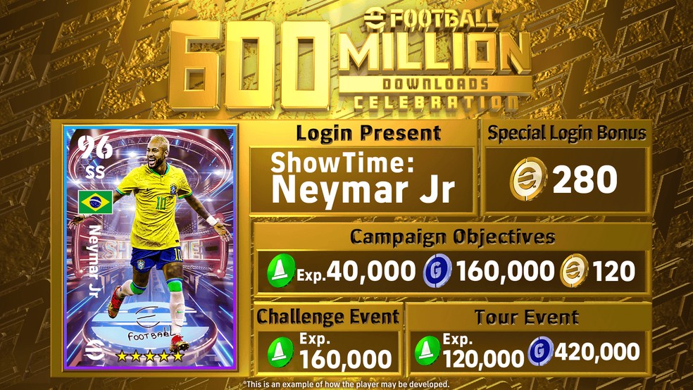 eFootball 2023 celebra 600 milhões de downloads com card de Neymar — Foto: Divulgação