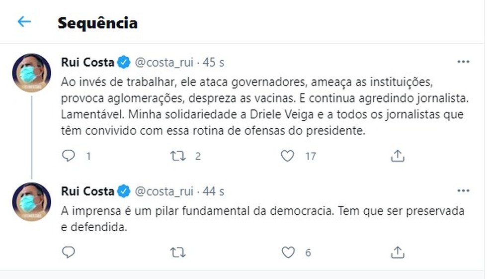 O governador da Bahia, Rui Costa, se manifestou nas redes sociais. — Foto: Reprodução / Redes Sociais