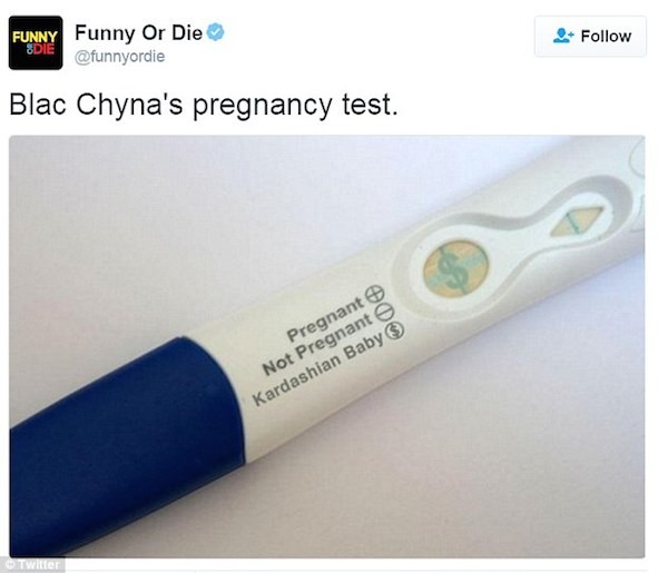O teste de gravidez de Blac Chyna segundo uma piada divulgada nas redes sociais (Foto: Twitter)