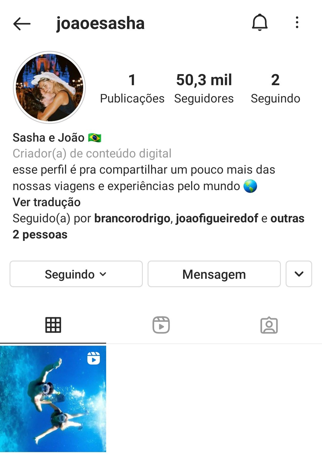 Perfil de casal de Sasha e João Figueiredo no Instagram  (Foto: Reprodução / Instagram )