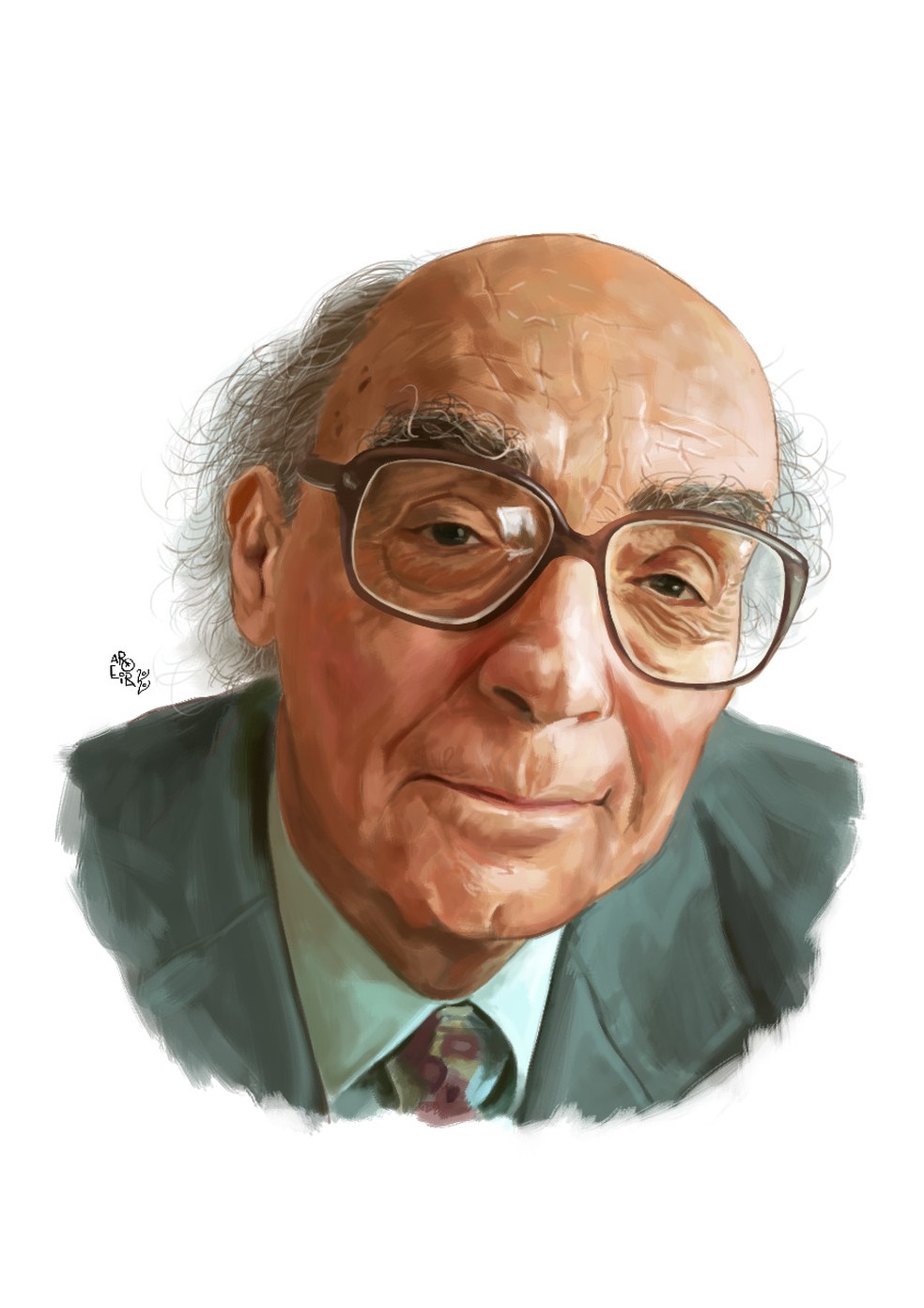 O autor português José Saramago na ilustração de Aroeira — Foto: Divulgação