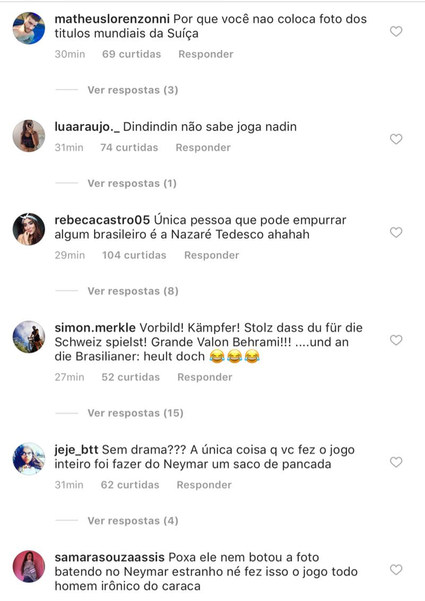 Behrami pede fim do drama após jogo com o Brasil e brasileiros não perdoam (Foto: Reprodução/Instagram)