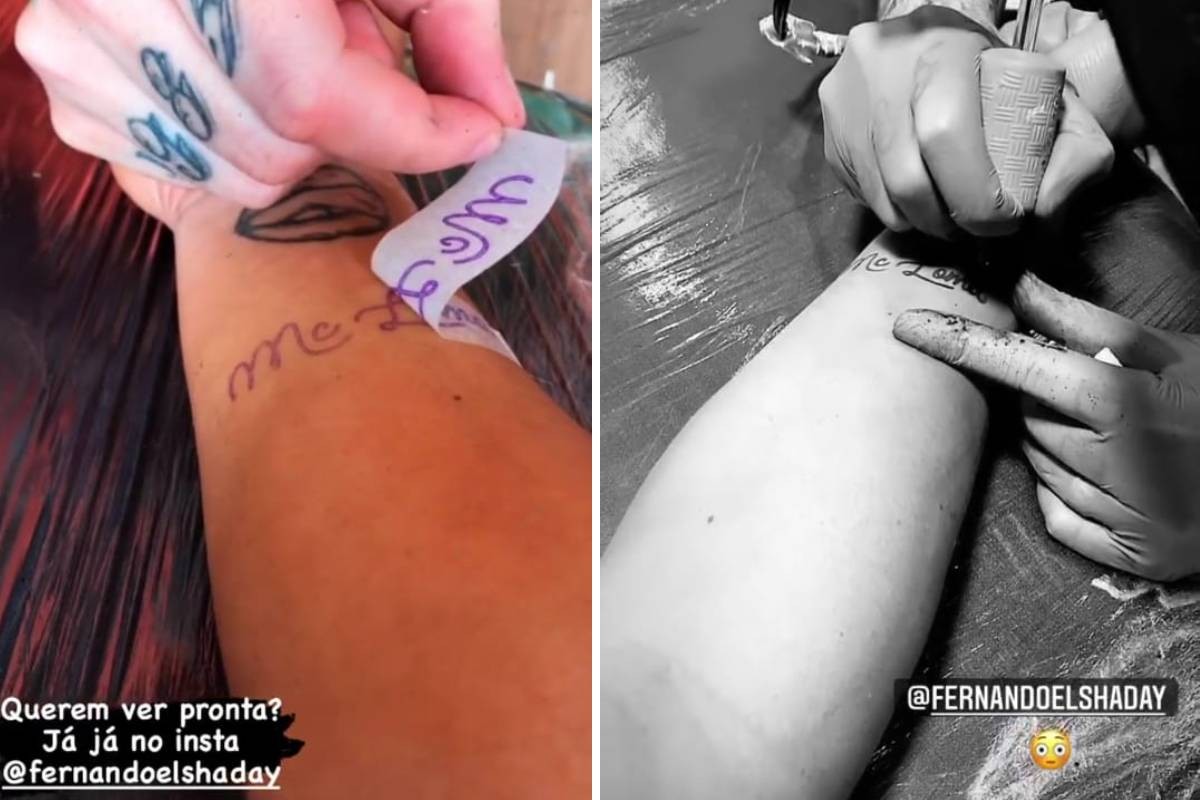 Flávio Nakagima mostra antes e durante de suposta tatuagem para MC Loma (Foto: Reprodução/Instagram)