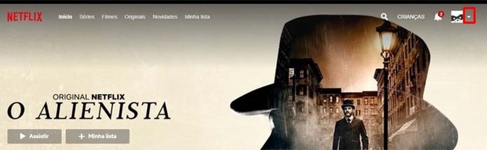 Clique na setinha ao lado de sua imagem de conta da Netflix (Foto: Reprodução/Taysa Coelho) Clique na setinha ao lado de sua imagem de conta da Netflix (Foto: Reprodução/Taysa Coelho)