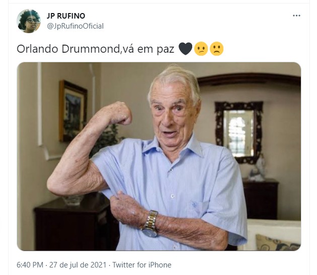  J P Ruffino se despede de Orlando Drummond (Foto: Reprodução Instagram)