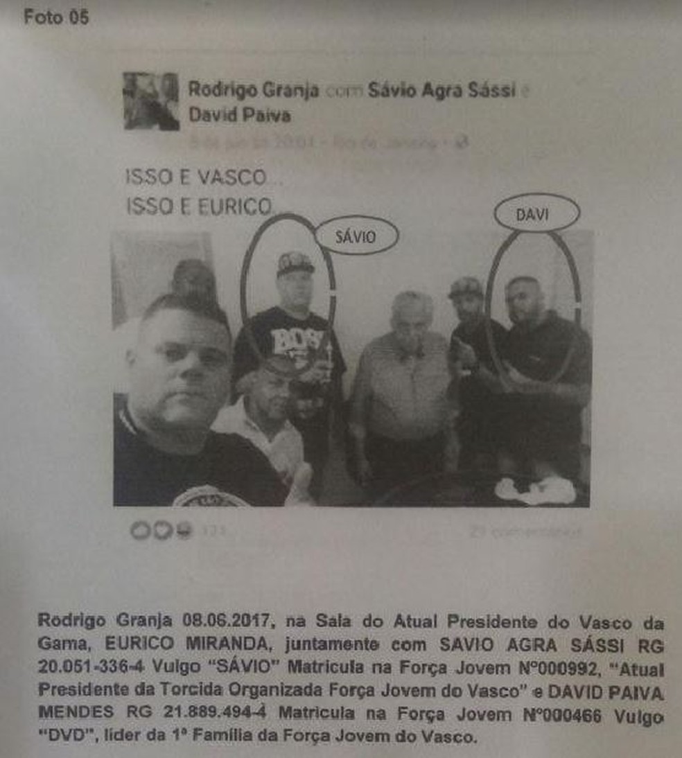 Relatório do Gepe mostra Rodrigo Granja (Batata) à frente, Savio e outros membros de organizada com Eurico (Foto: Reprodução Gepe)
