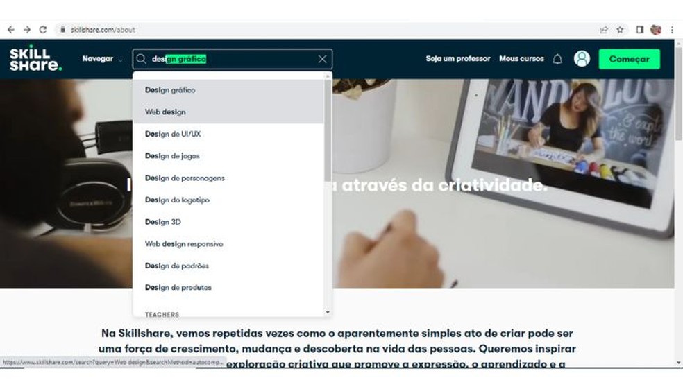 Skillshare se destaca pela grande variedade de cursos — Foto: Reprodução/Júlio César Gonsalves