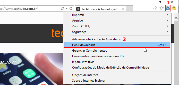 Acessando a opção Exibir Downloads no Internet Explorer (Foto: Reprodução/Edivaldo Brito)