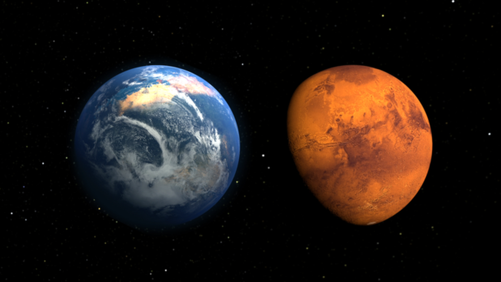 Marte no passado (à esq.) e agora, segundo ilustração feita pela Nasa (Foto: Nasa)