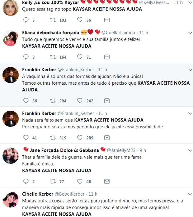 Fãs mandam mensagens a Kaysar (Foto: Reprodução/Twitter)