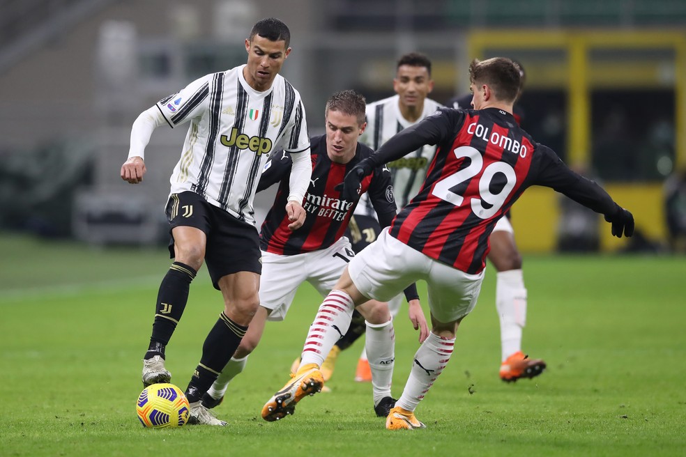 Cristiano Ronaldo no duelo contra o Milan, em janeiro — Foto: Getty Images