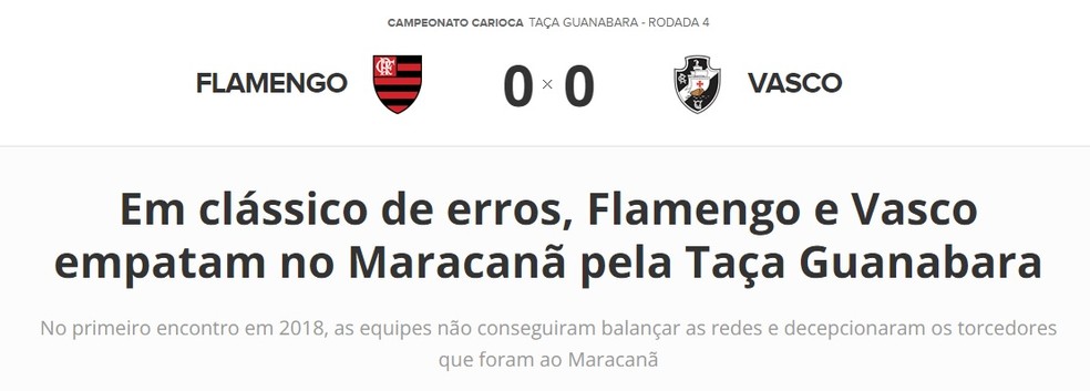 Cr&ocirc;nica do GloboEsporte.com mostrou o qu&atilde;o ruim foi o primeiro Flamengo x Vasco do ano &mdash; Foto: Reprodu&ccedil;&atilde;o