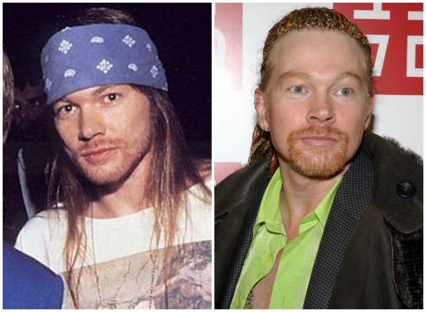 Axl Rose, vocalista do Guns N' Roses, nos anos 90 (à esq.) e em novembro de 2006. (Foto: Instagram e Getty Images)