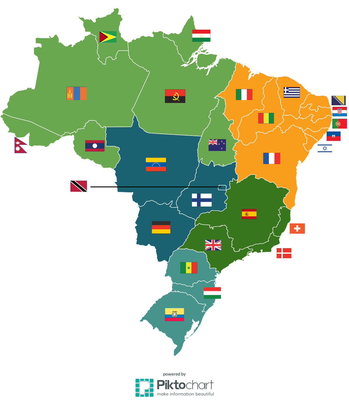 Mapa compara o tamanho dos estados brasileiros à extensão de outros países. Foto: Reprodução