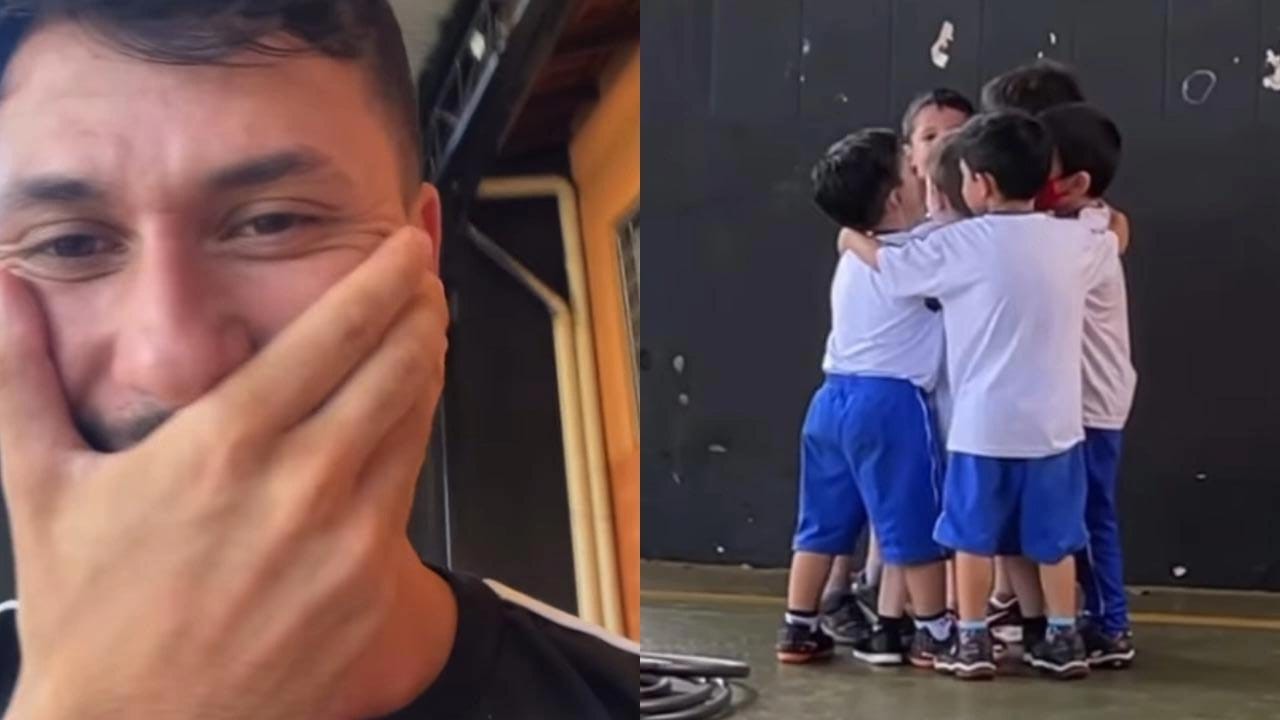 Professor Gean Sampaio viraliza nas redes sociais com vídeos de alunos se abraçando para comemorar a vitória na educação física (Foto: Reprodução/Instagram)