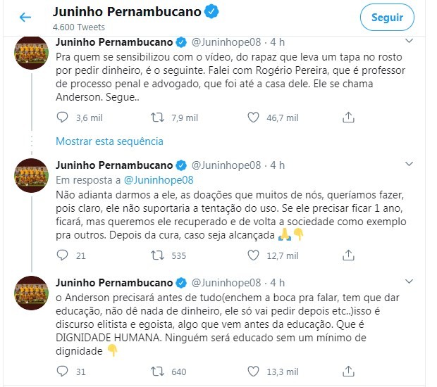 Tweets de Juninho Pernambucano (Foto: Reprodução/Twitter)
