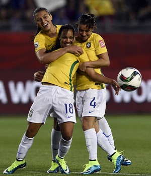 Raquel Fernandes comemoração, Brasil x Costa Rica Mundial feminino (Foto: AFP)