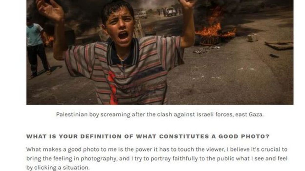 O suposto fotógrafo Eduardo Martins enviou ao site 'Recount Magazine' imagem de garoto 'palestino'. na verdade, ele é iraquiano  (Foto: Reprodução/Instagram)