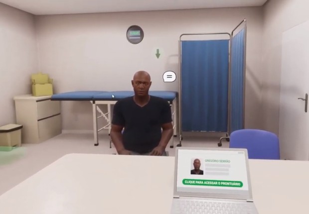 No metaverso da MedRoom, os estudantes podem realizar uma simulação clínica de atendimento a um paciente (Foto: Divulgação/MedRoom)