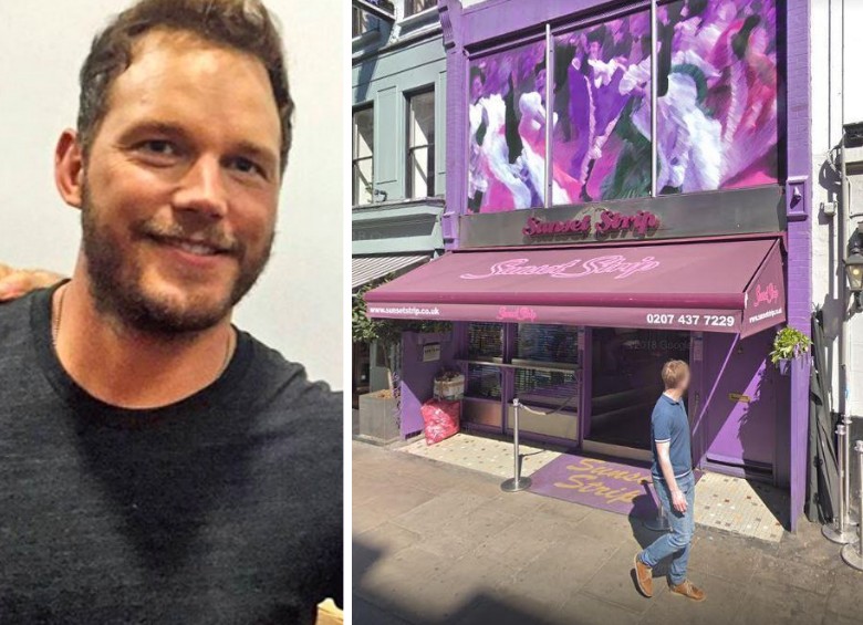 O ator Chris Pratt e o bar de strip em Londres no qual ele teria comemorado o noivado com a filha de Arnold Schwarzenegger (Foto: Instagram/Google Maps)