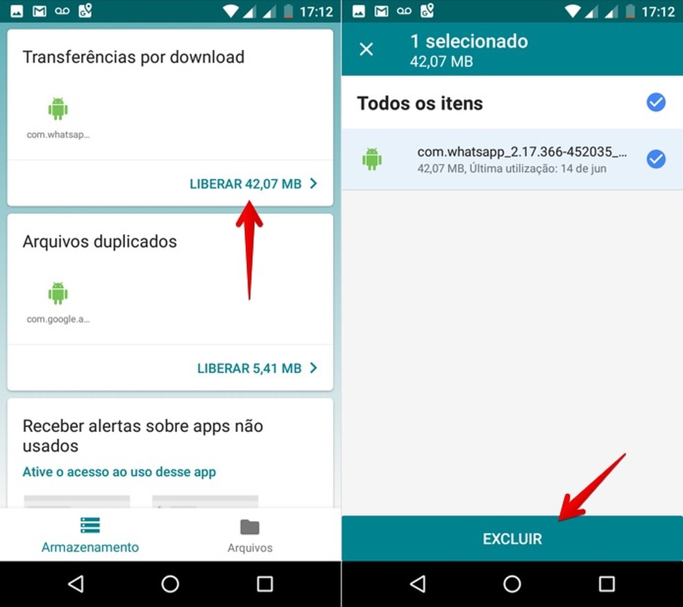 Removendo arquivos baixados no Files Go (Foto: Reprodução/Helito Bijora)
