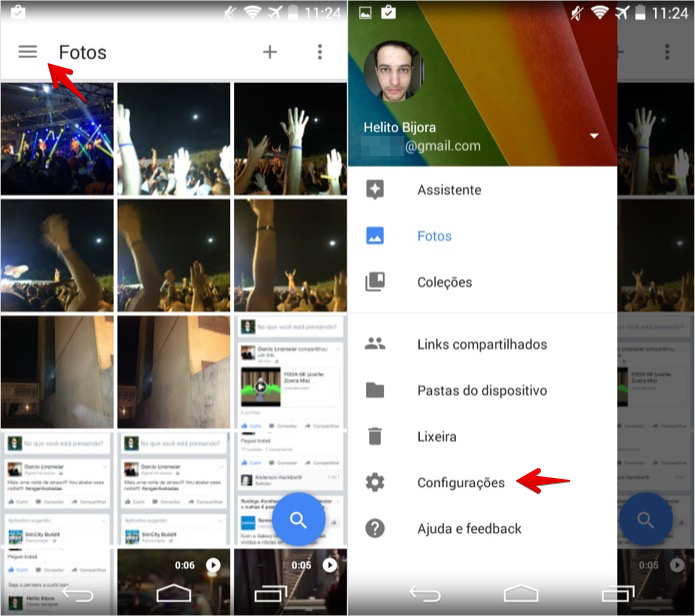 Acesse as configurações do Google Fotos (Foto: Reprodução/Helito Bijora)