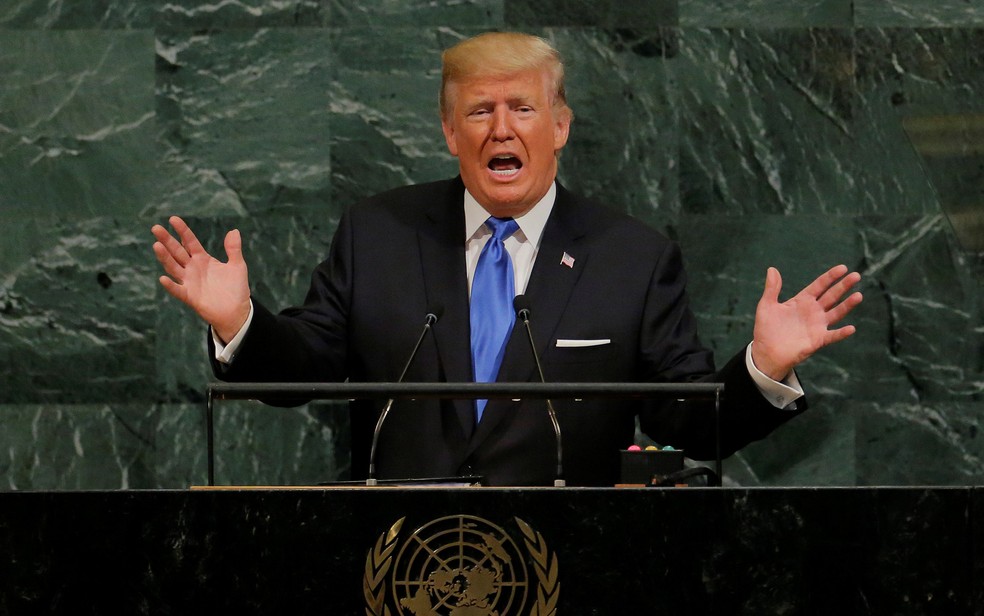 O presidente dos EUA, Donald Trump, discursa na Assembleia Geral da ONU (Foto: Lucas Jackson/Reuters)